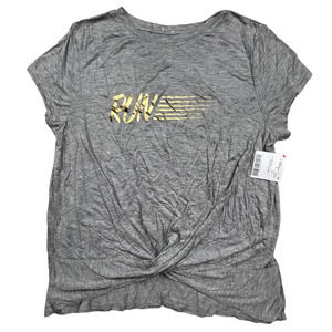 Nel + Lo Women Large Gray Run Crop Active Short Sleeve T Shirt Gym Tee Top